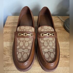 Authentic Coach Brooks Signature Jacquard Chunky Leather Slip-On Loafers CK488